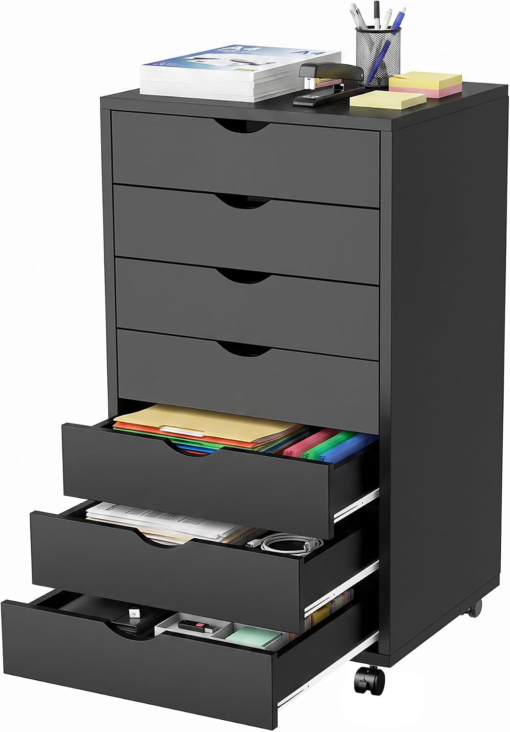 7 Drawer File Cabinet, Storage Drawers with Wheels for Home Office