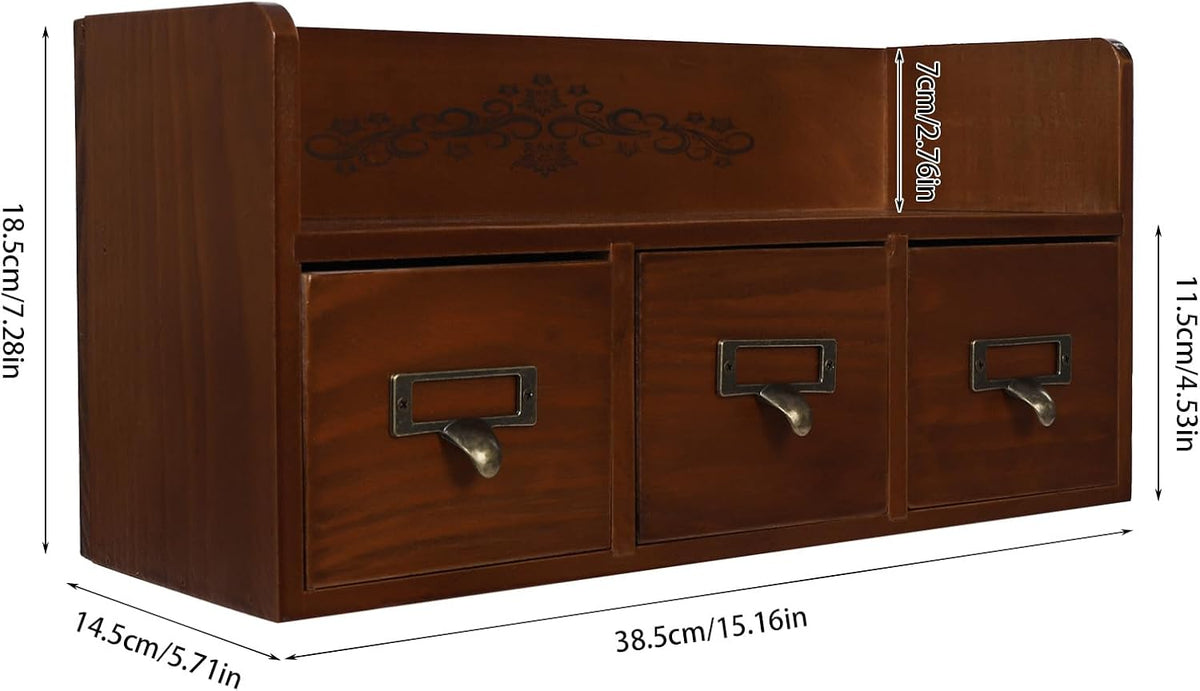 Desk Organizer with 3 Drawers, Wooden Apothecary Cabinet Desktop Storage Shel...