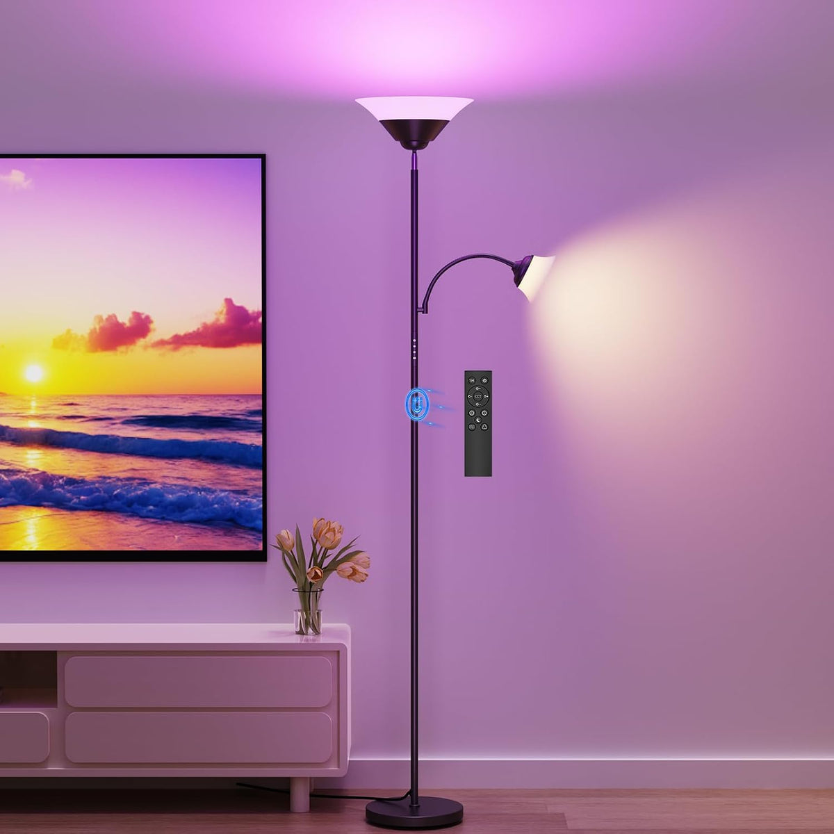 SIBRILLE RGB Torchiere Floor Lamp, 2-in-1 Dimmable Standing Lamp with Remote ...