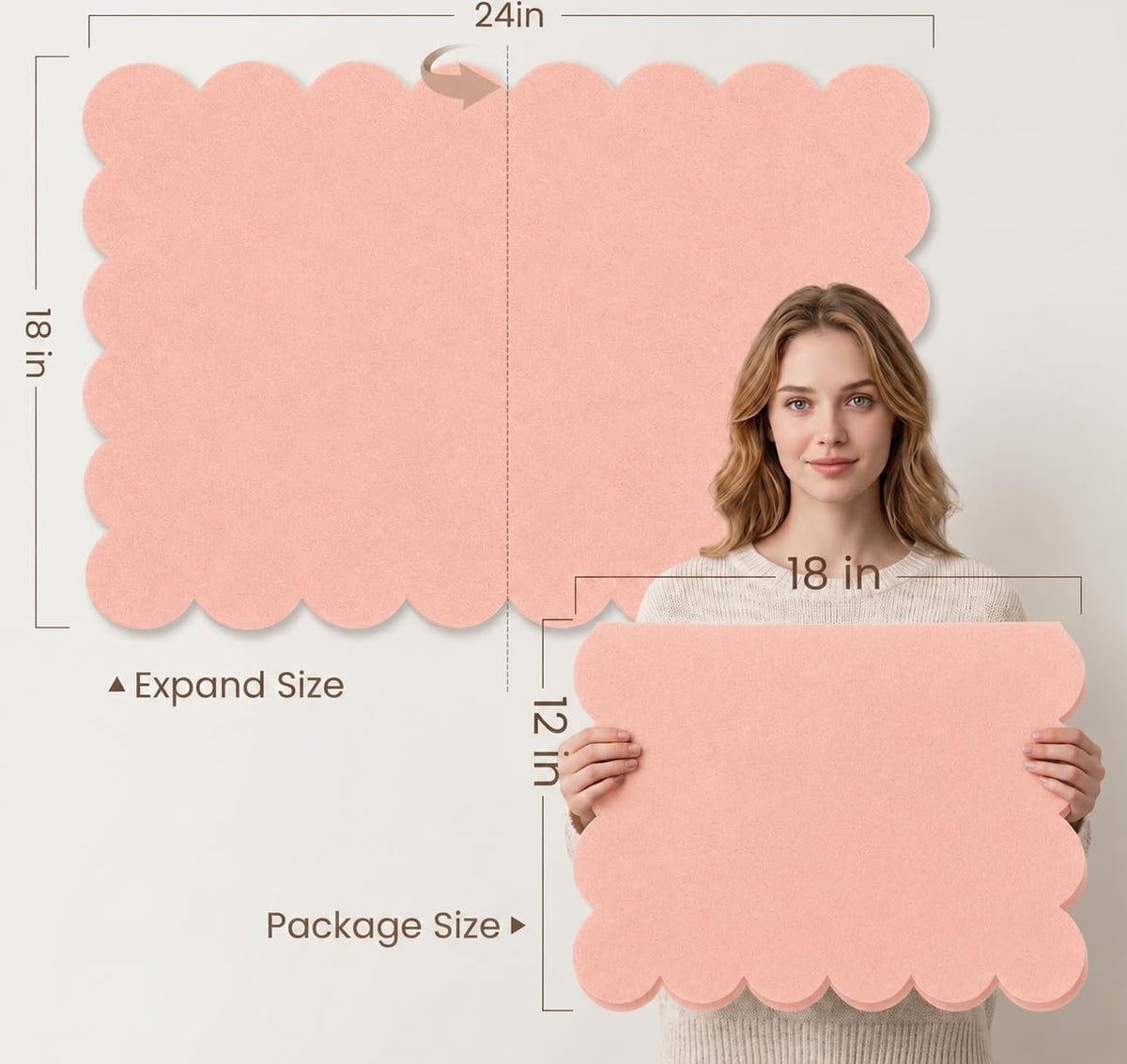 Scalloped Felt Bulletin Board 36 x 24 Inches, Pink Pin Board for Wall