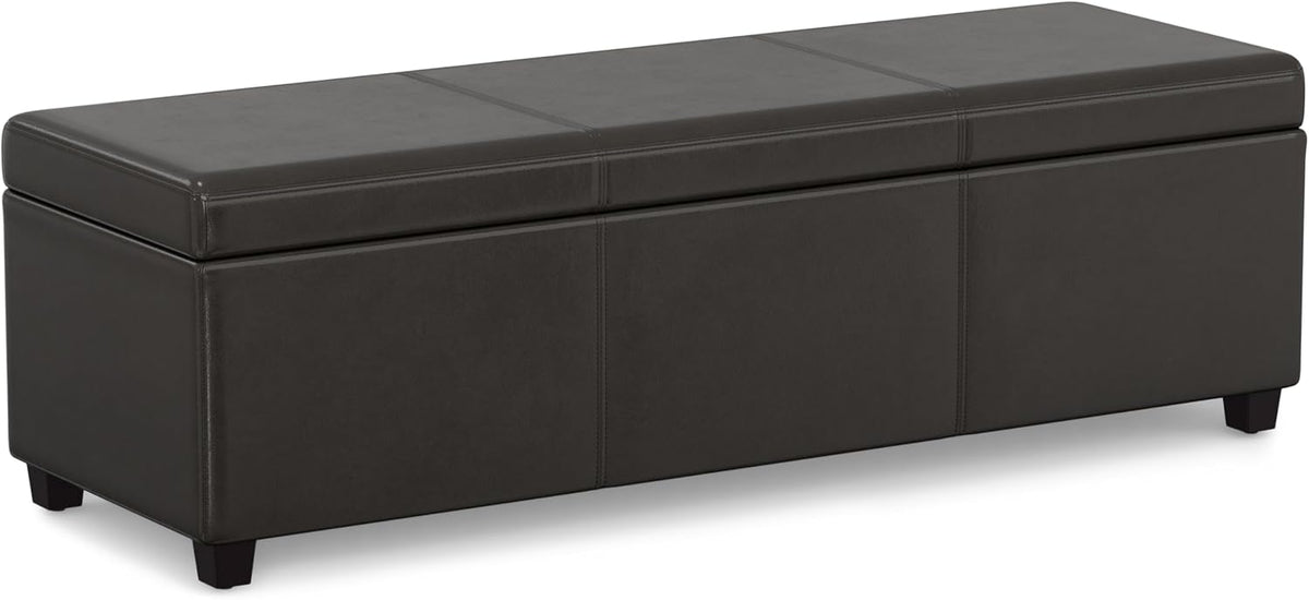 SIMPLIHOME Avalon 60" Wide Fabric Storage Ottoman in Tanners Brown
