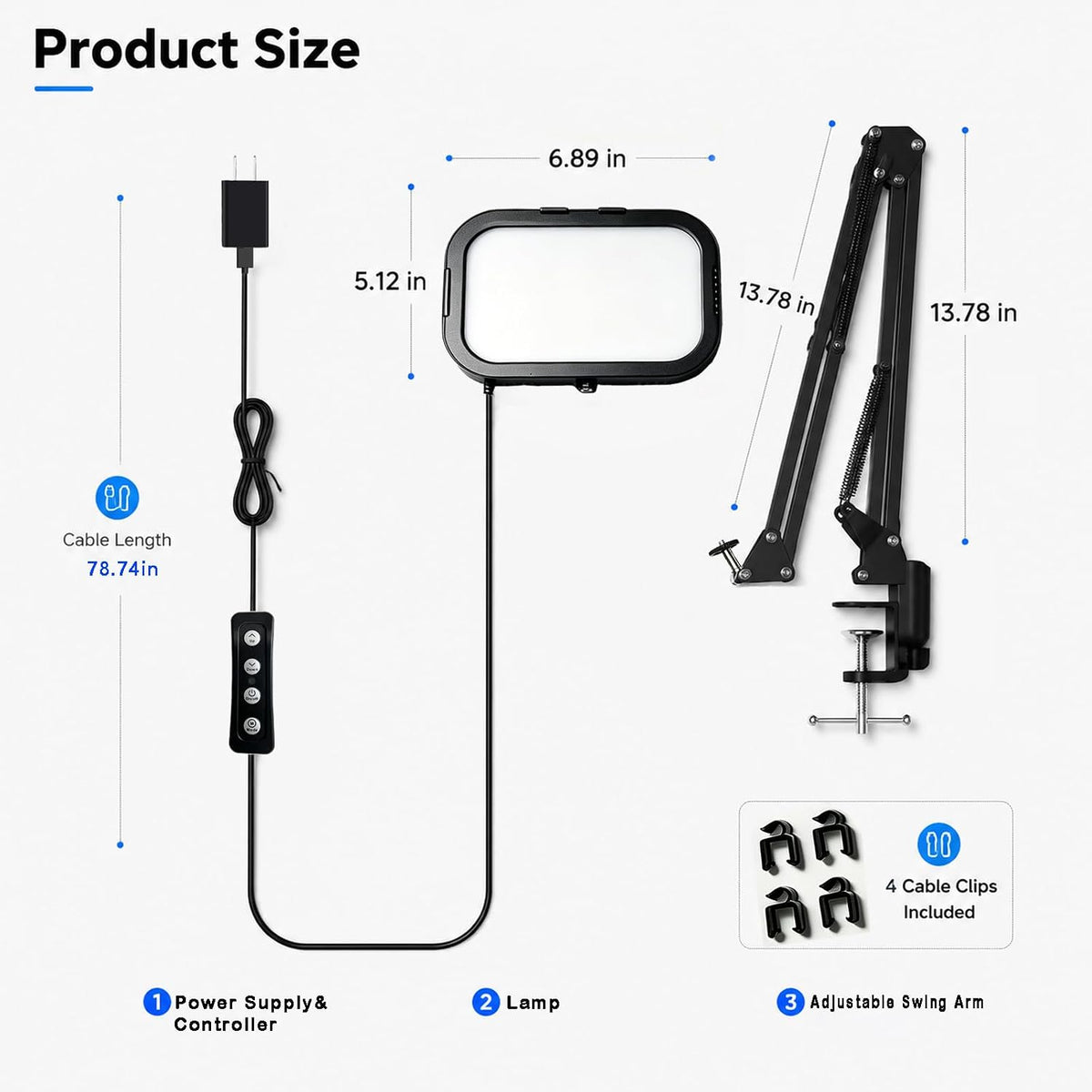 Eye-Caring Desk Lamp for Computer Video Calls with Adjustable Swing Arm