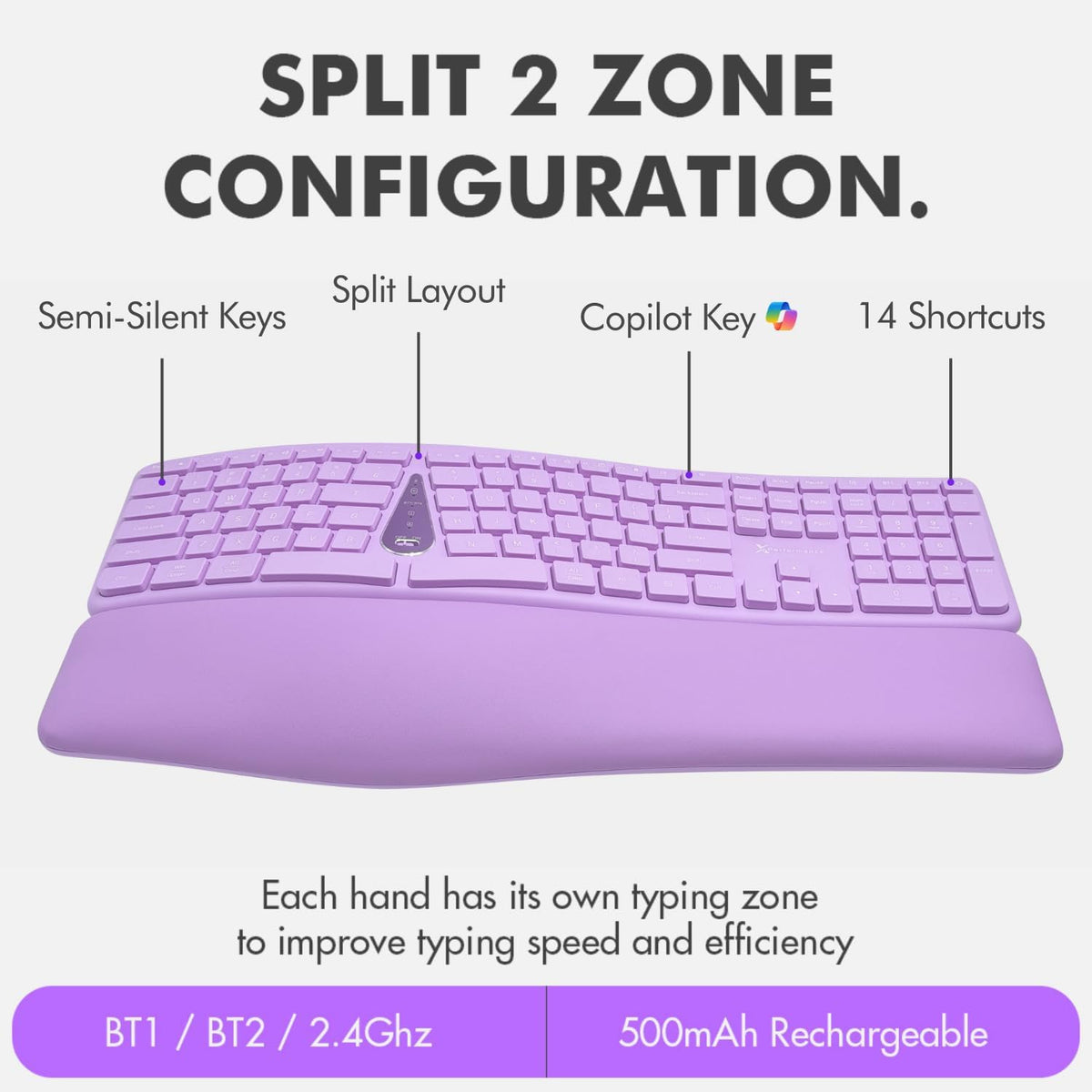 X9 Ergonomic Keyboard and Mouse Wireless Combo - Purple Keyboard and Mouse Wi...
