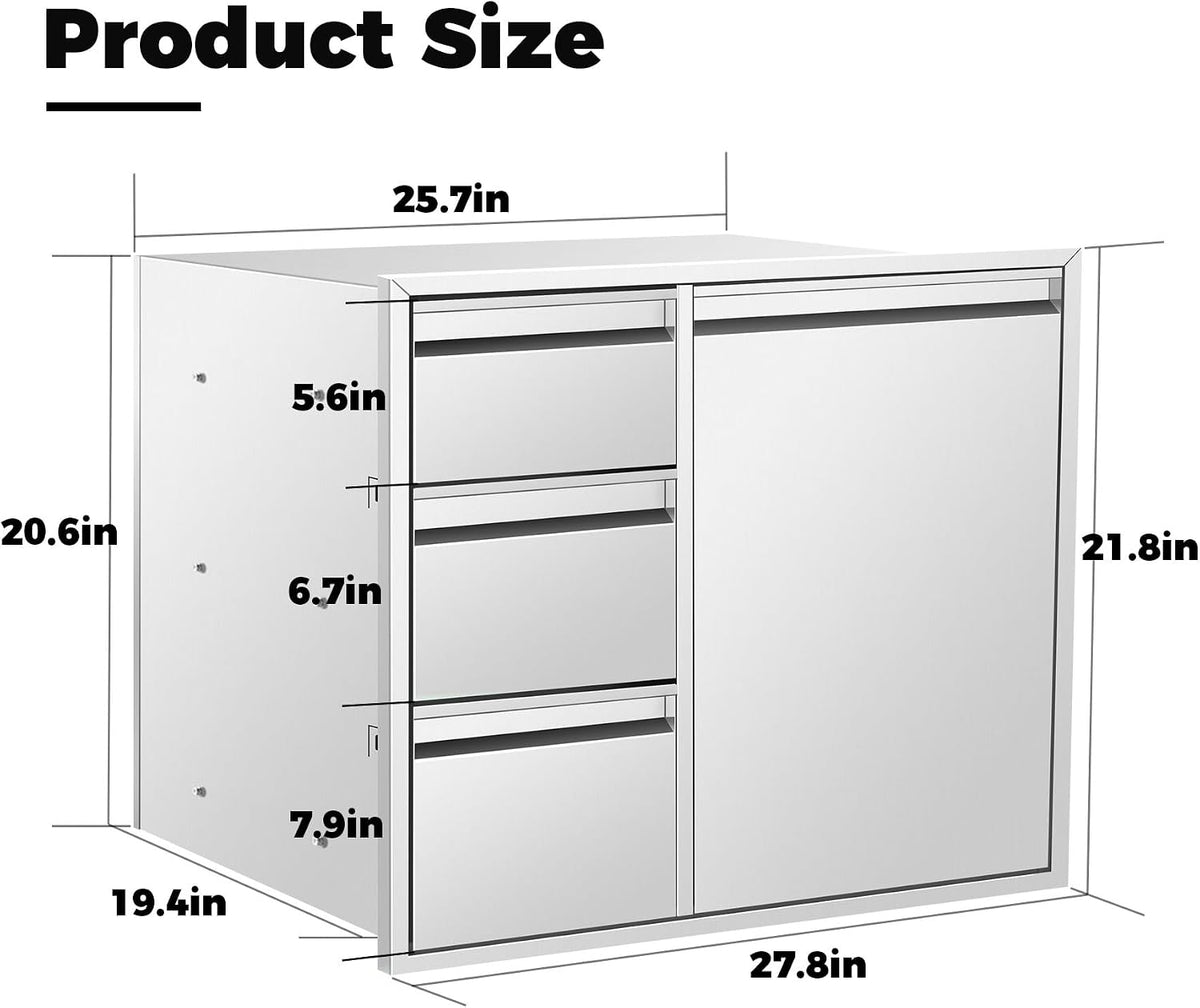 POPMOON Outdoor Kitchen Drawer Combo 28x22x19.5in with 2 Trash Bin Cabinet