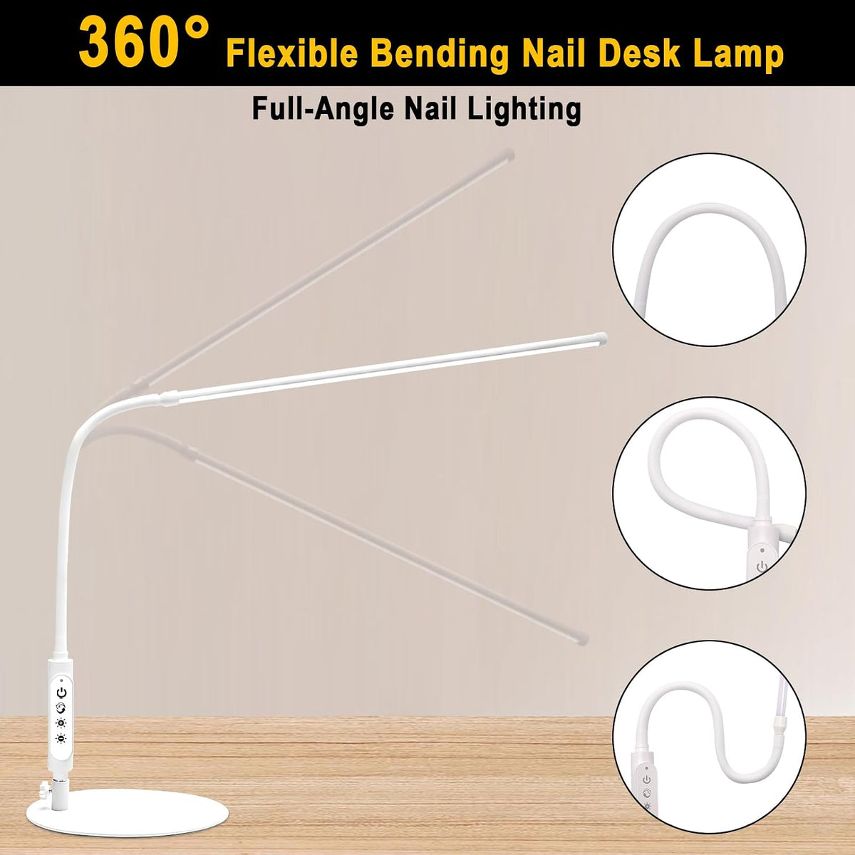 CGBE LED Desk Lamp, 23.6" Nail Light for Desk with Adjustable Gooseneck