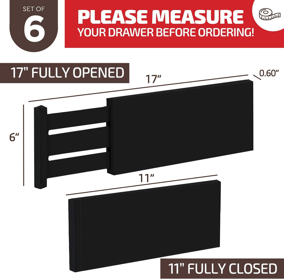 6 Pack Black Drawer Dividers - 6 Inch High for Deep Drawers, Adjustable 11.5 ...
