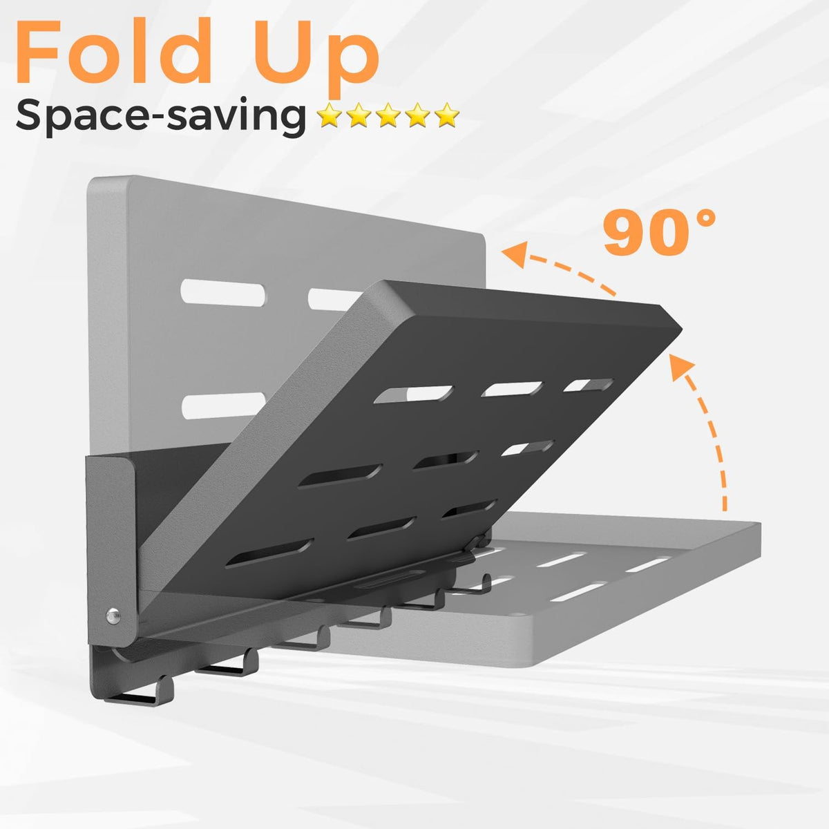 Small Folding Metal Shelf with Hooks, RV Fold-Down Wall Shelf, 6 Hooks, Drop ...
