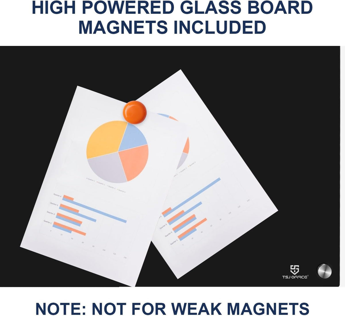 TSJ OFFICE White Board for Wall - 36" x 24" Black Glass Board 3 X 2 FT