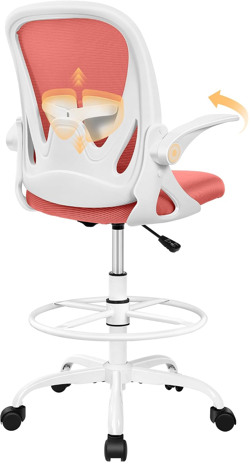 Drafting Chair Tall Office Chair with Flip-up Armrests Executive Ergonomic Co...
