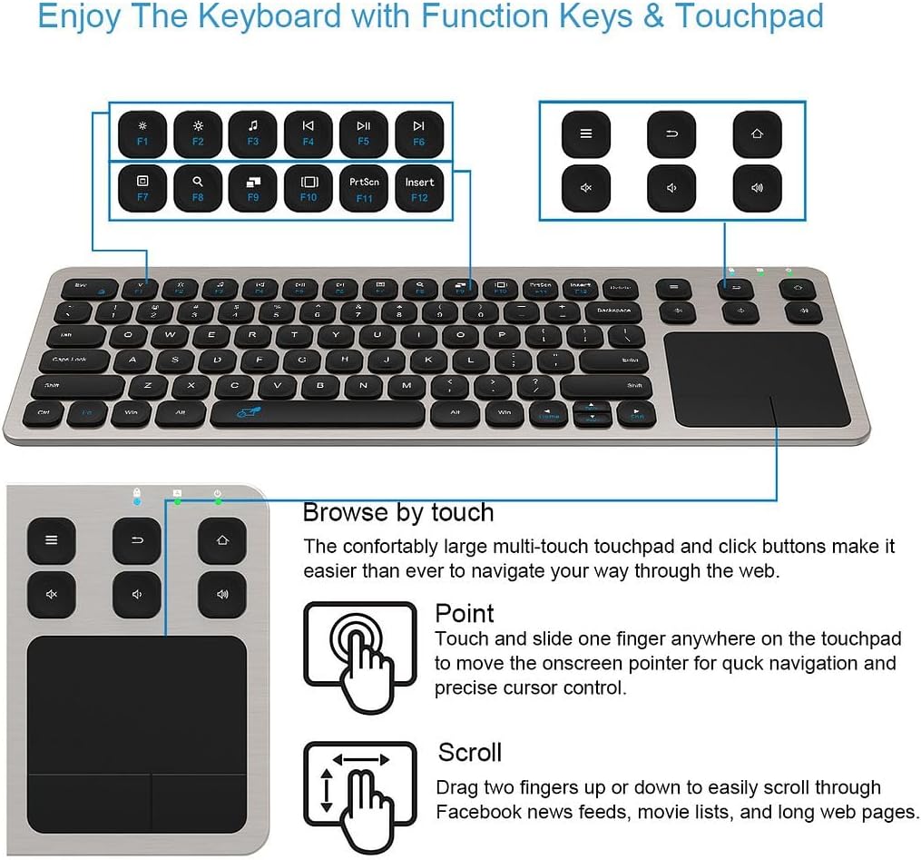 Arteck 2.4G Wireless Touch TV Keyboard with Easy Media Control and Built-in T...