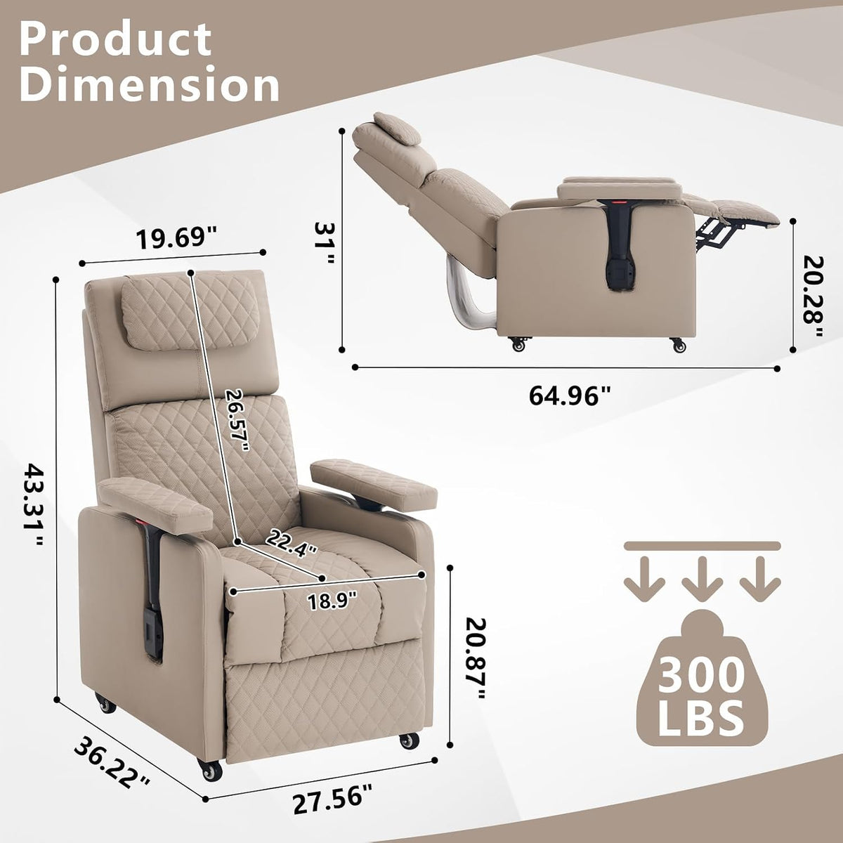 Reclining Gaming Chair, Adjustable Armrest & Footrest, 300LBS