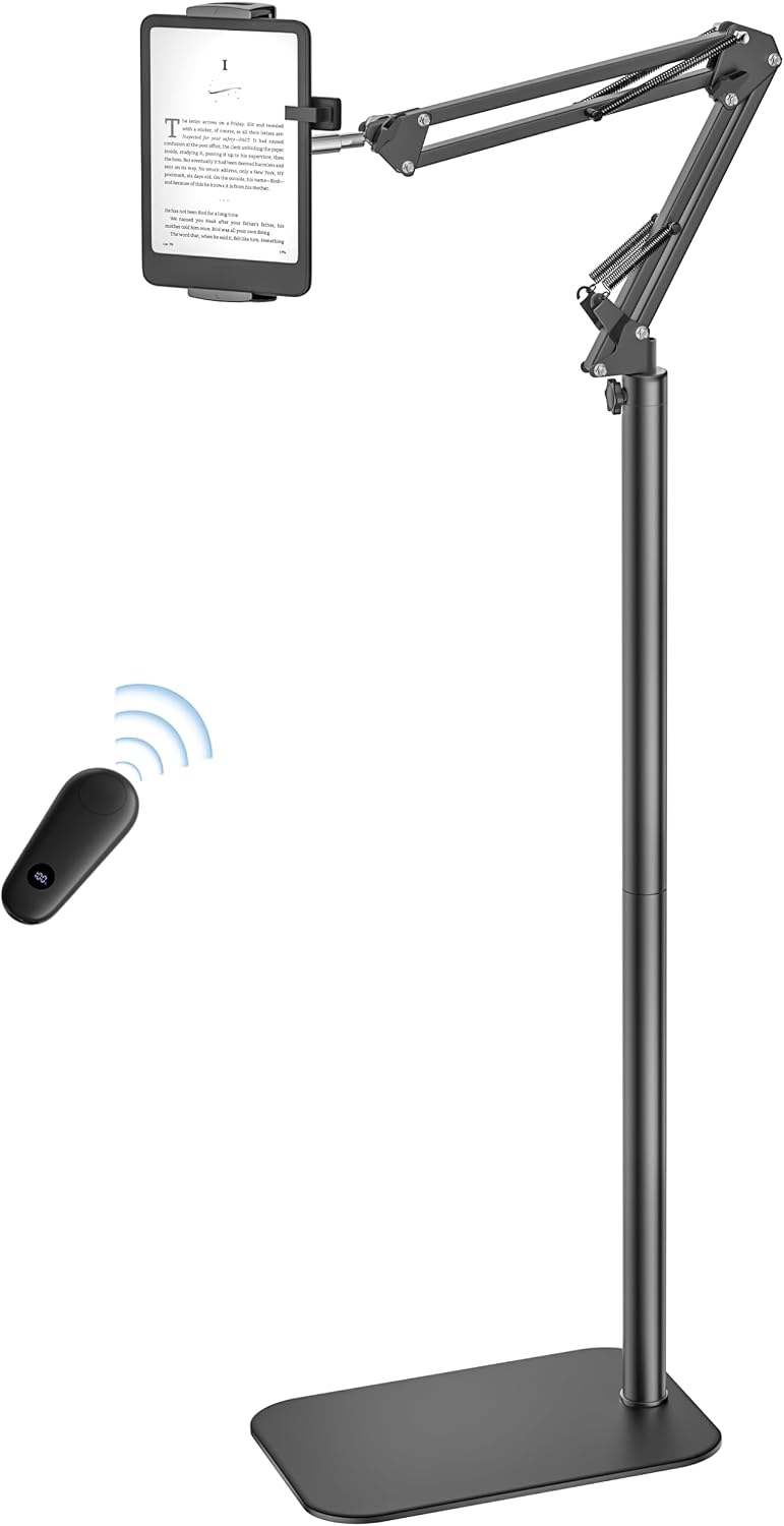 Floor Stand Holder with Remote Page Turner for Kindle, for Reading in Bed