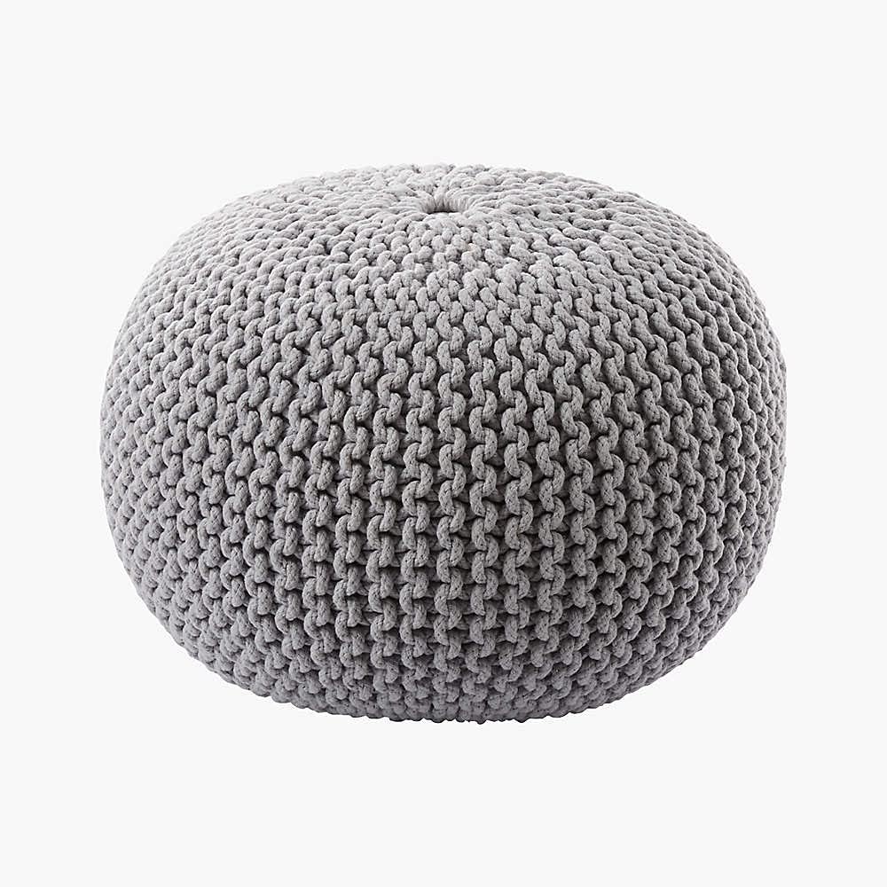 FRELISH DECOR Round Pouf Ottoman (20 Diameter x 14 Height) Light Grey