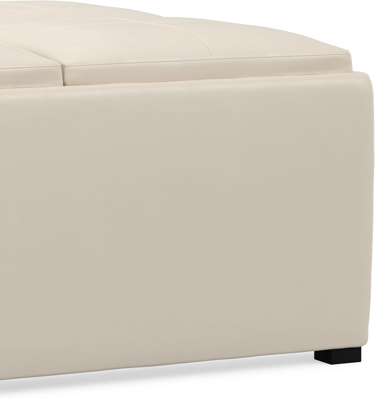 SIMPLIHOME Avalon 35" Wide Vegan Leather Square Storage Ottoman in Cream