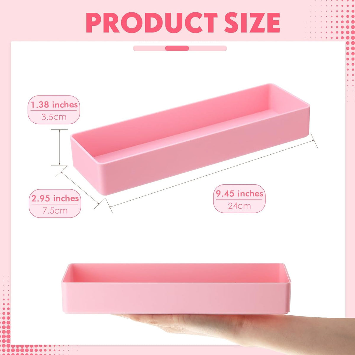 Teling 12 Pcs Pink Plastic Desk Drawer Organizer Pen Tray Shallow