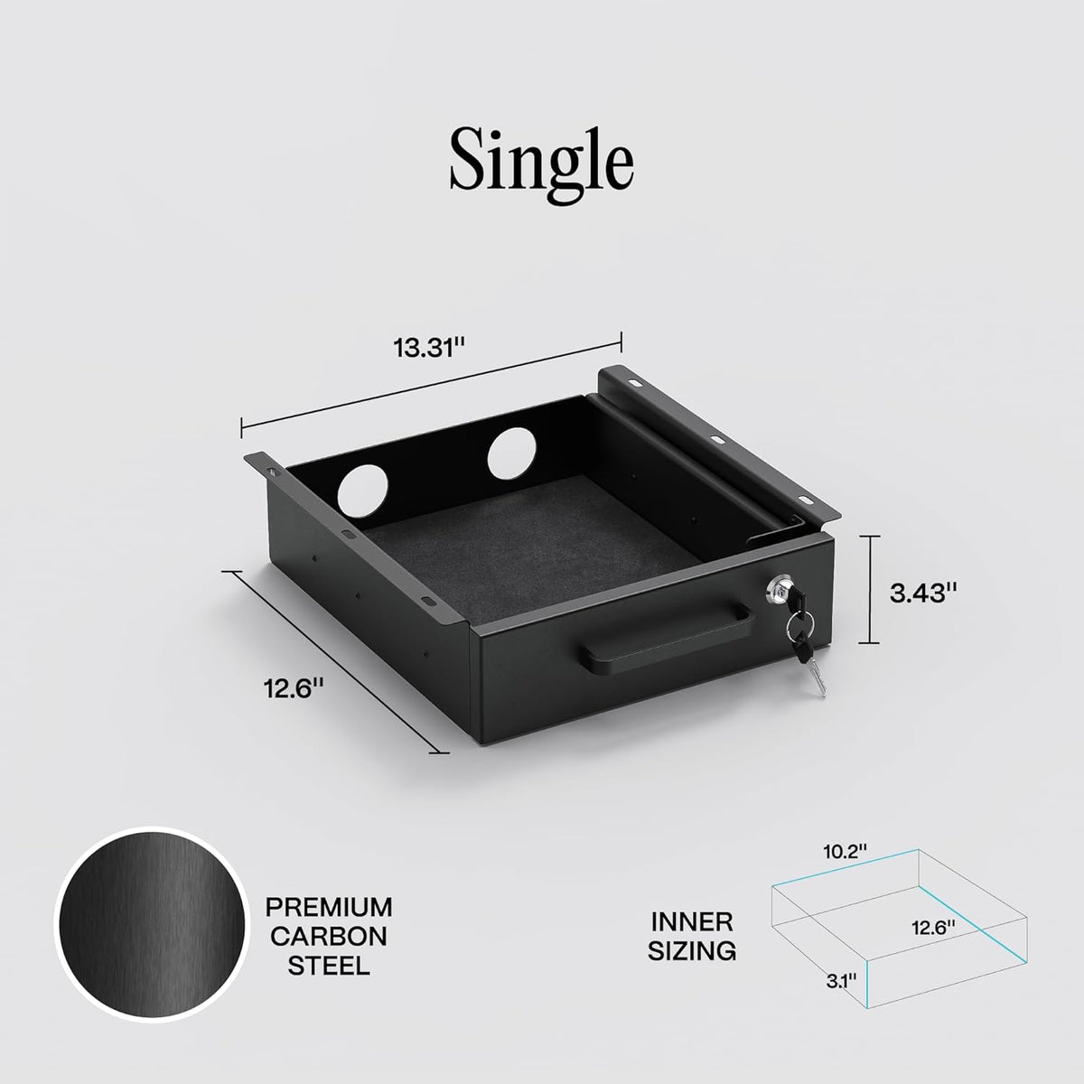 Under Desk Drawer Slide-Out – Lockable Metal Storage Drawer with Cable Manage...