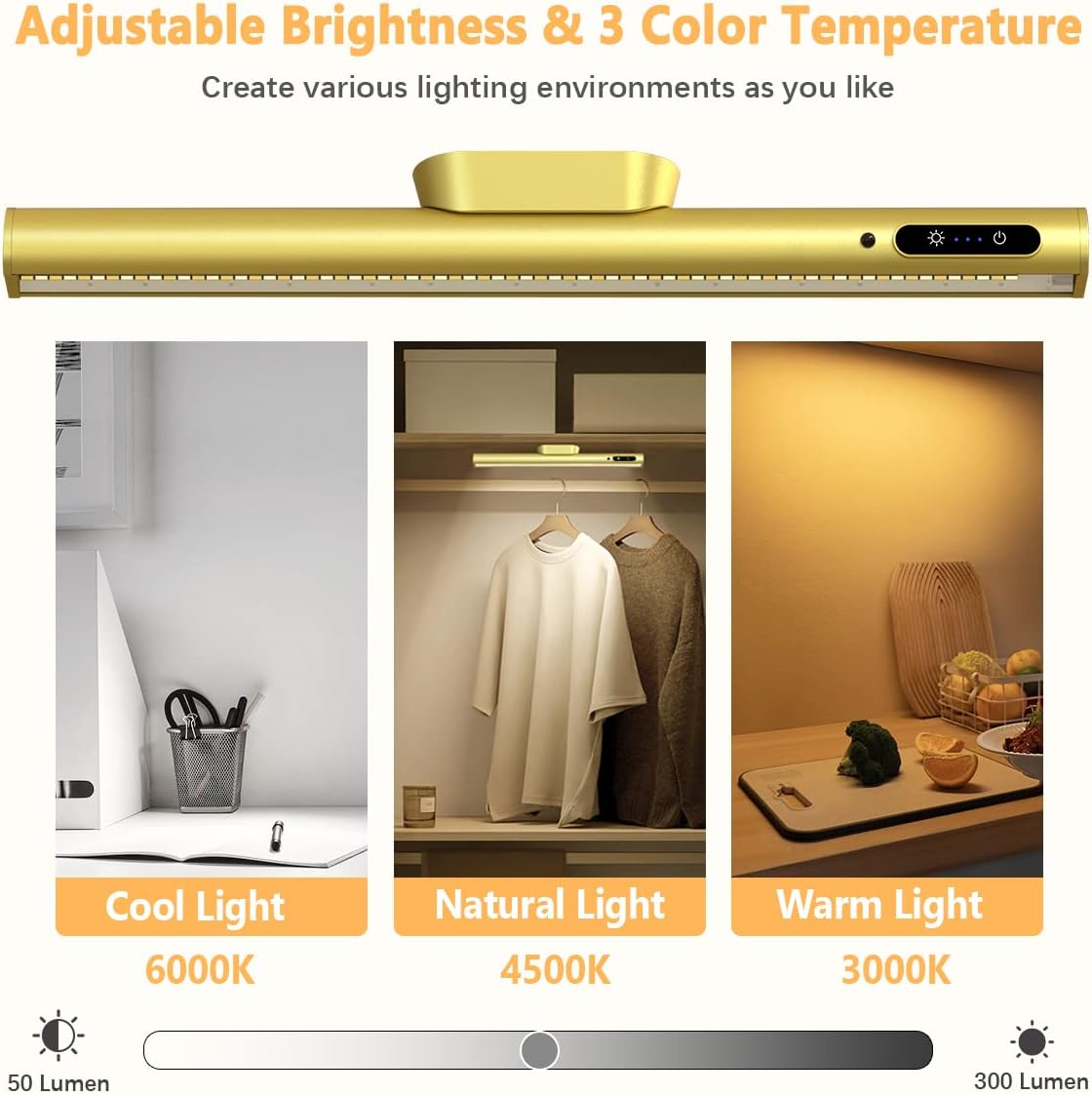 Rechargeable Magnetic LED Light Bar, 4000mAh Wireless Closet Light