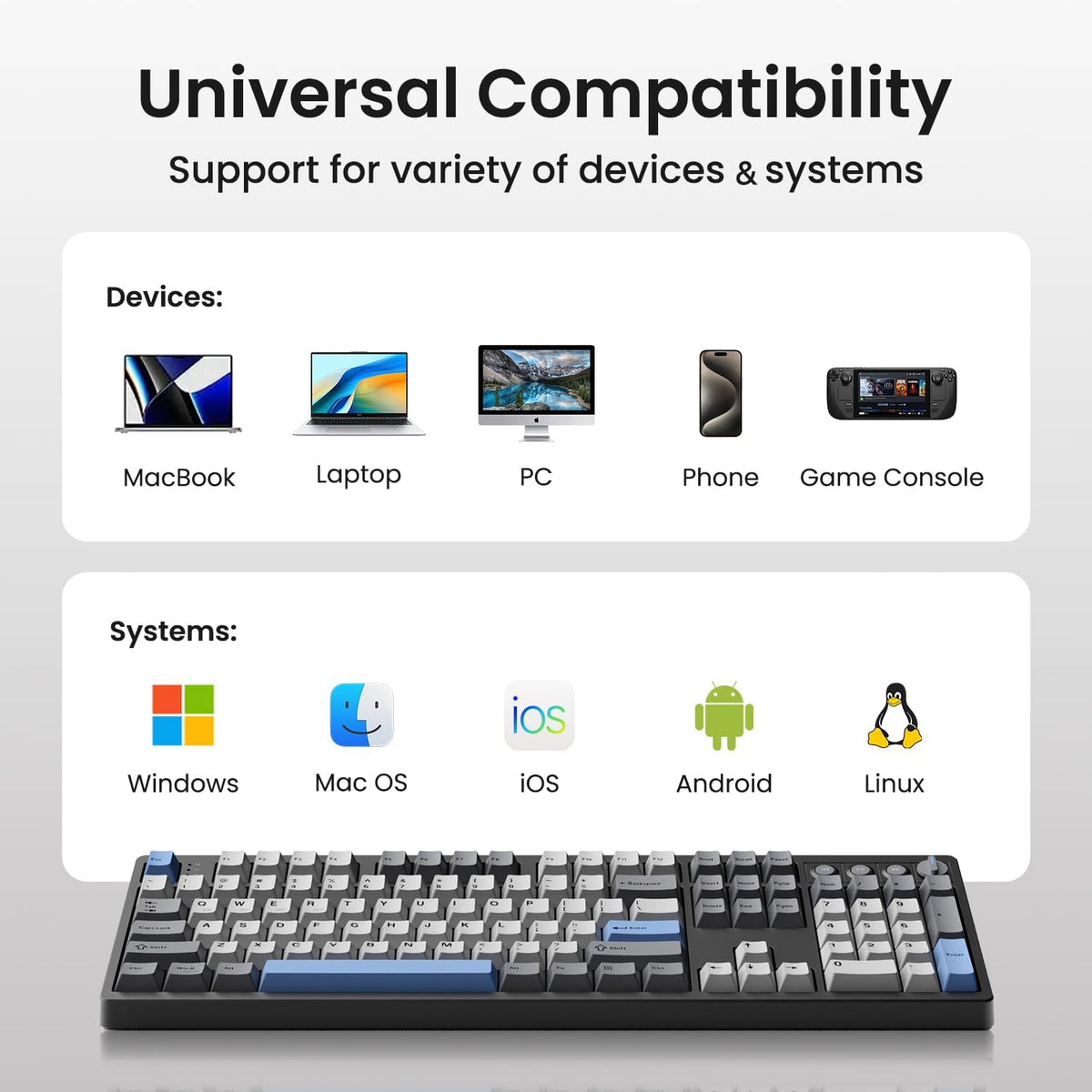 Kisnt KN104 Wireless Mechanical Keyboard, 100% Full Size with Knob, Bluetooth...