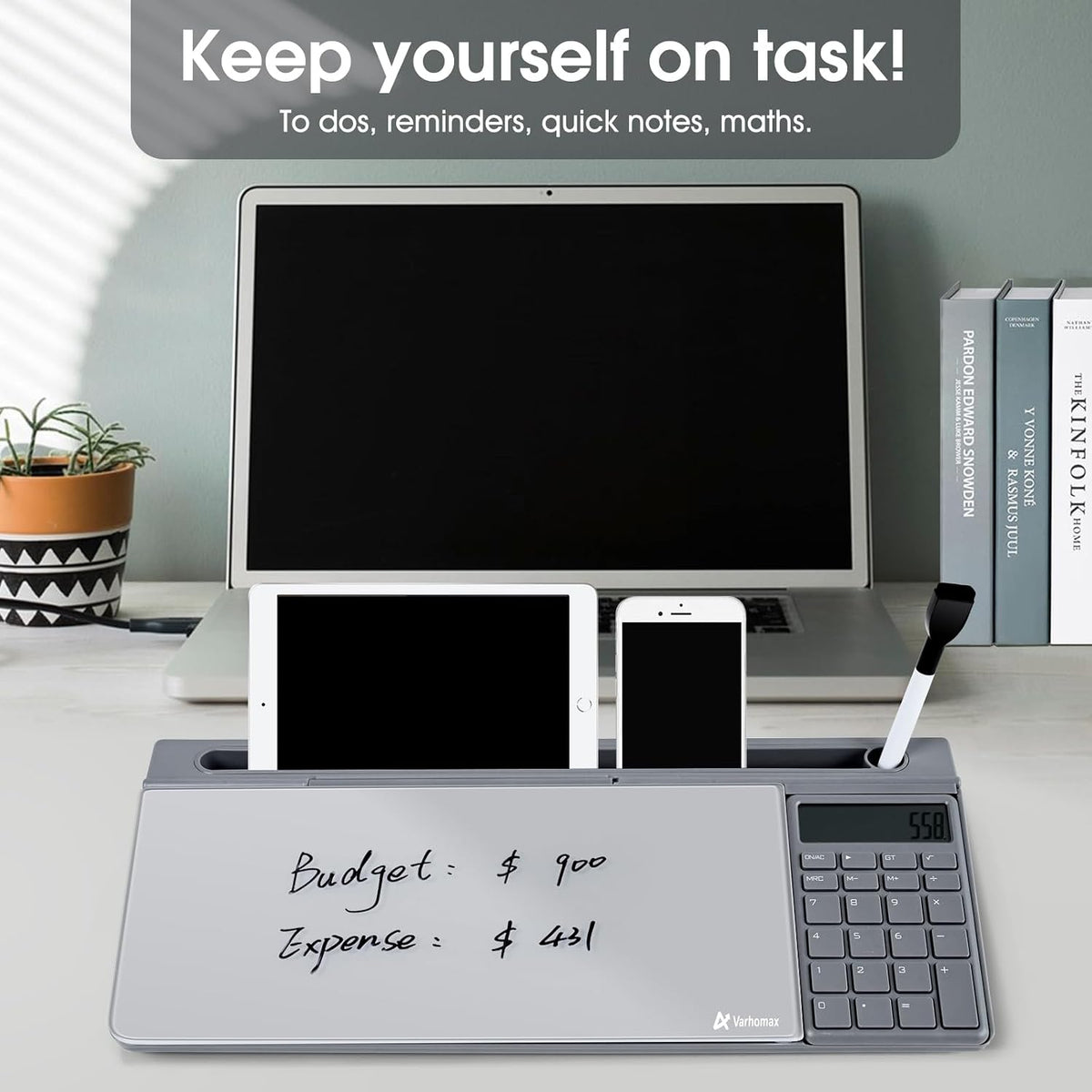 Varhomax Glass Desk Whiteboard Gray with Calculator