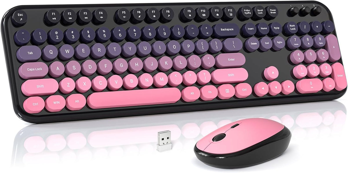 Wireless Keyboard and Mouse Combo, MOWUX Colorful Computer Full Size 2.4G Plu...