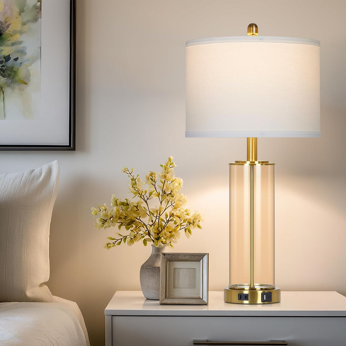 Ruzectt 26" Glass Table Lamp Single, 3-Way Dimmable Touch Control Living...