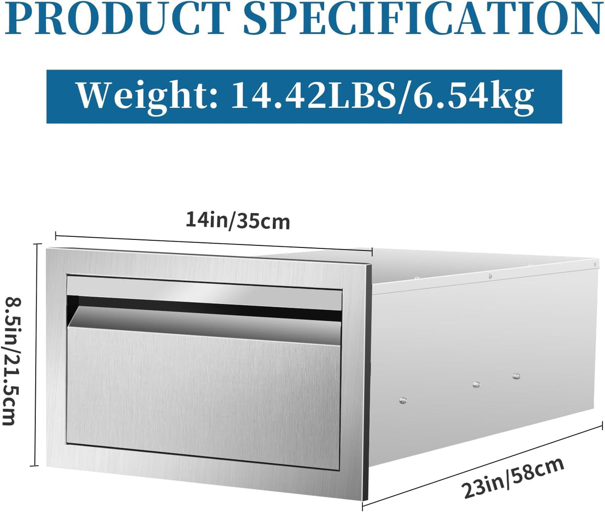 Outdoor Kitchen Drawers 14"Wx8.5"Hx23"D Flush Mount Access Sin...