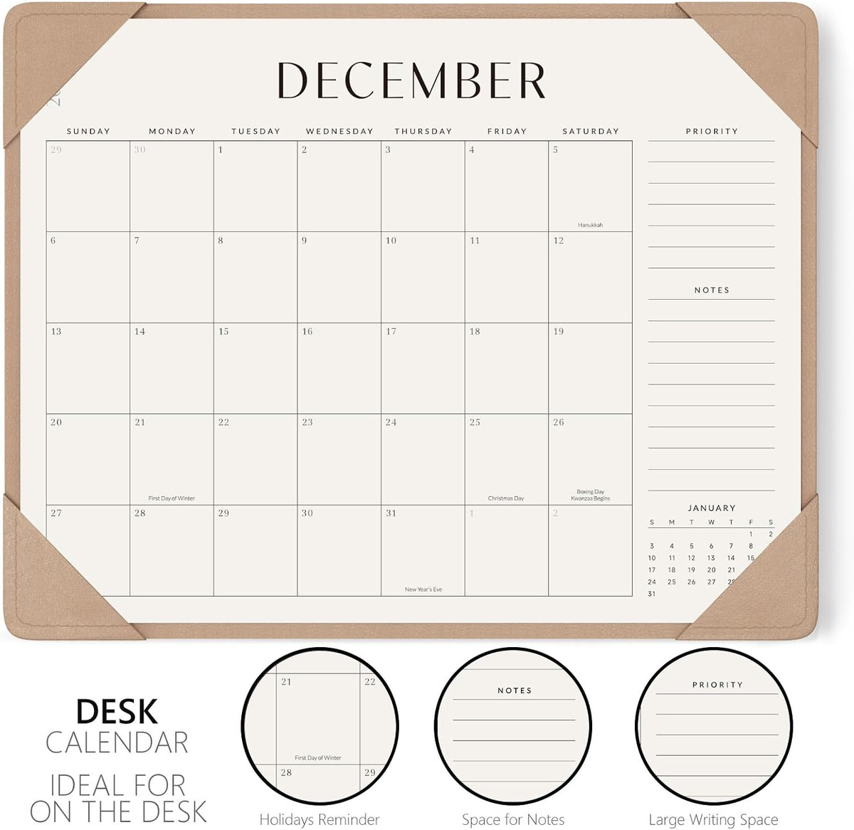 Jotsome Large Desk Calendar 2026-2027 with Protective Mat 22"x17"