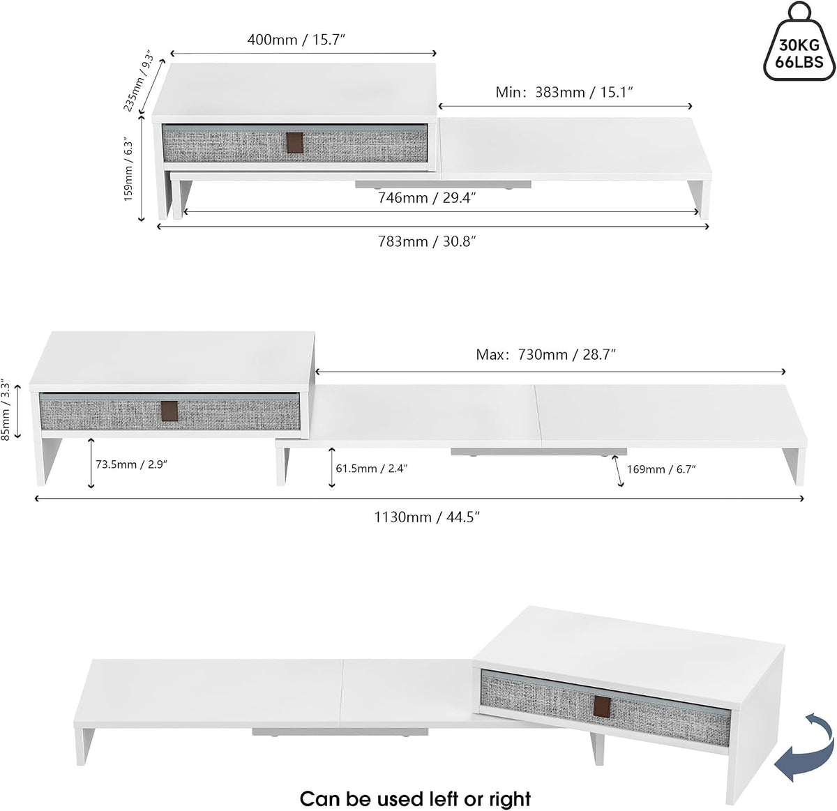 Fenge Triple Monitor Stand with Storage Drawer, Adjustable Length and Angle