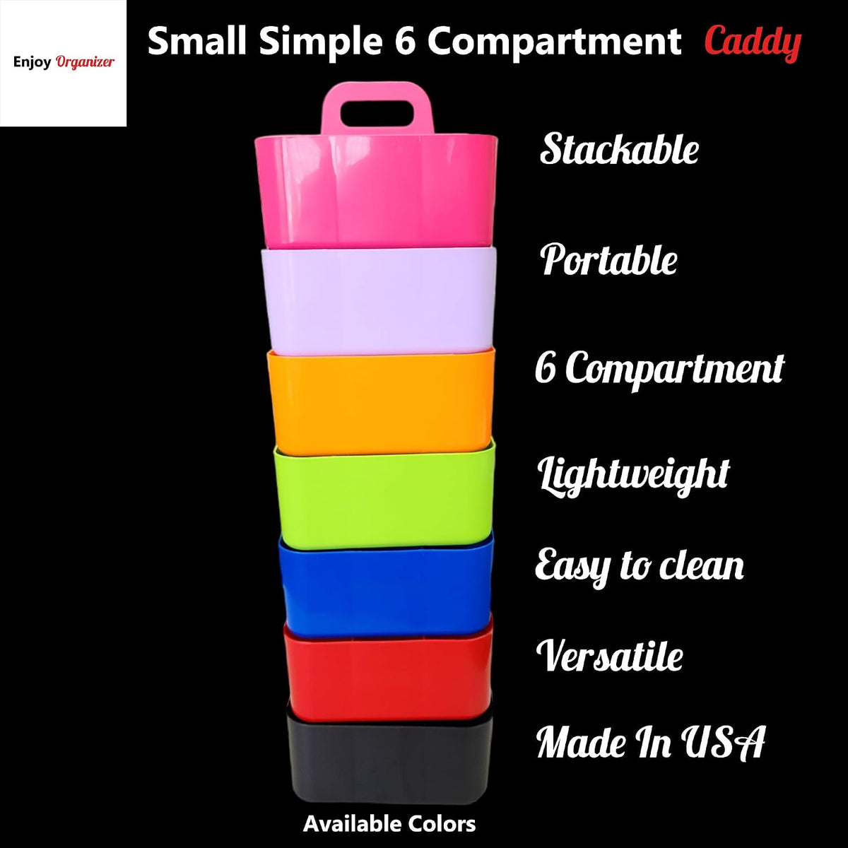 Small Stackable Plastic Caddy with Handle 6 Compartment | Desk, Makeup, Dorm ...