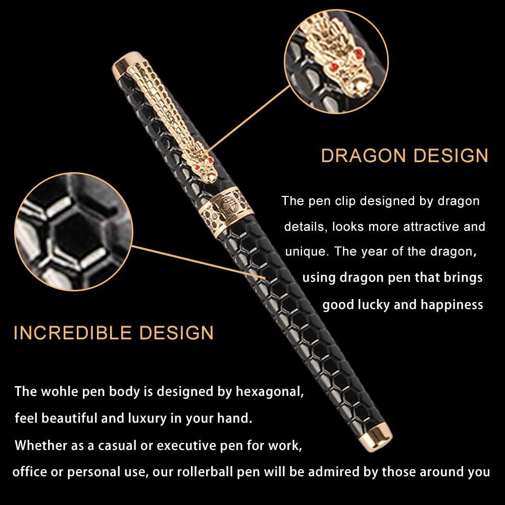 Stunning Luxury Rollerball Pen with 24K Gold Trim,Switzerland Tip with Black ...