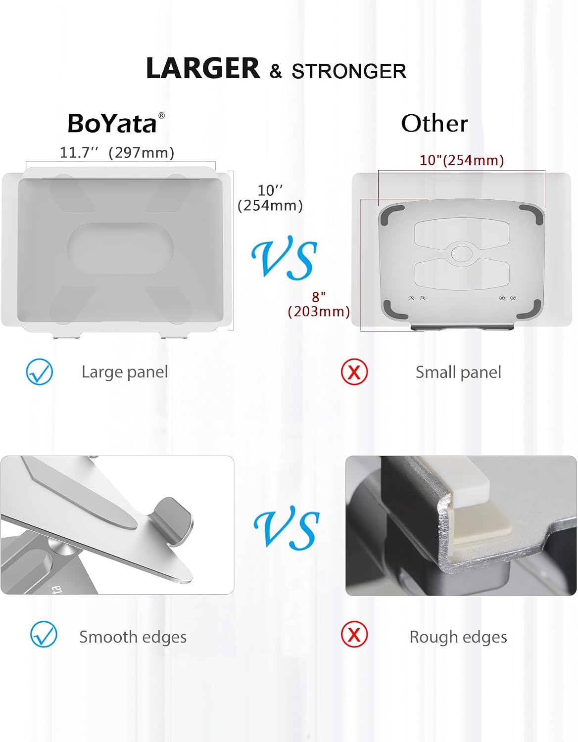 BoYata Laptop Stand, Adjustable Multi-Angle Riser, Up to 17 Inches, Silver