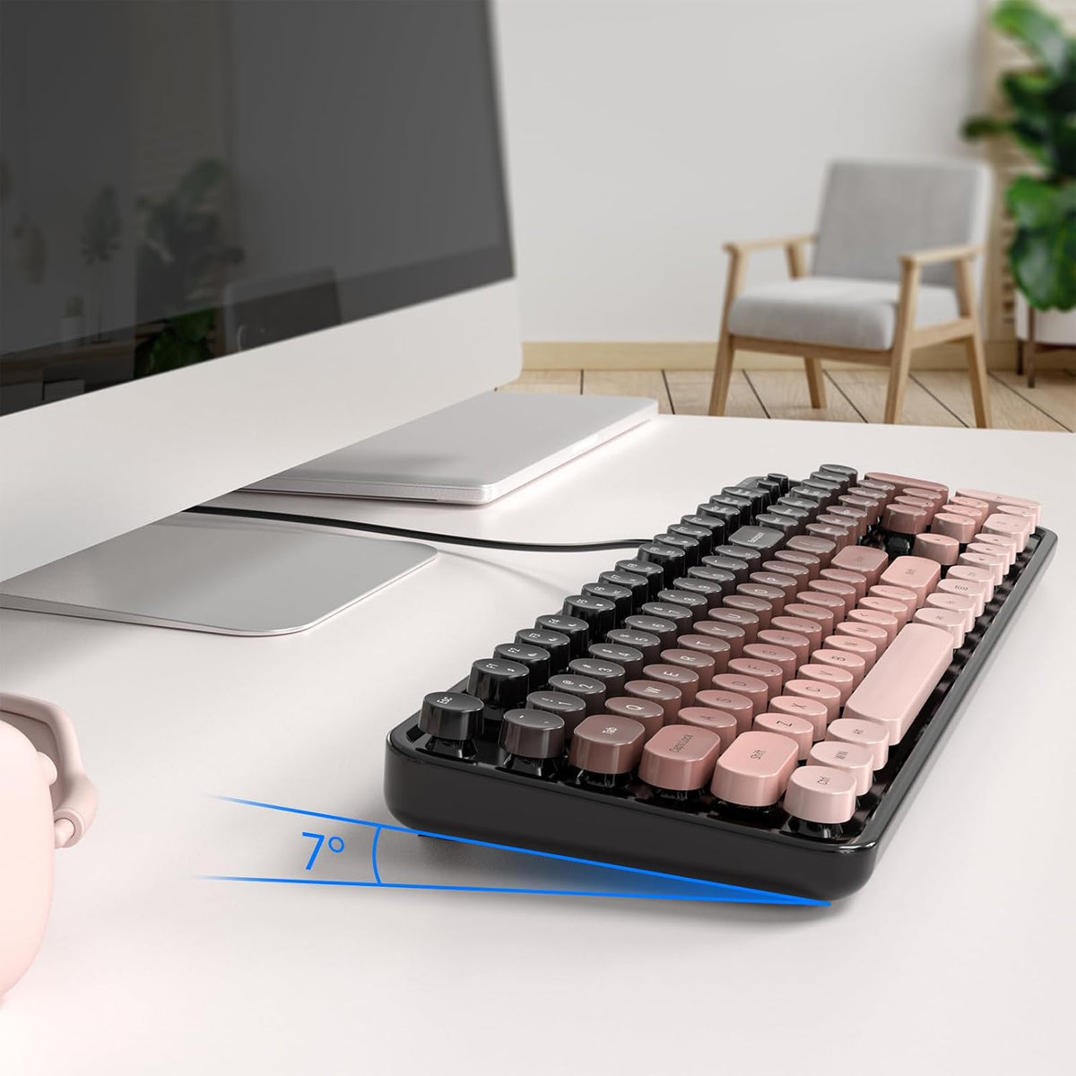 Dilter Wired Computer Keyboard, Full-Size USB Keyboard with Round Keycaps &am...