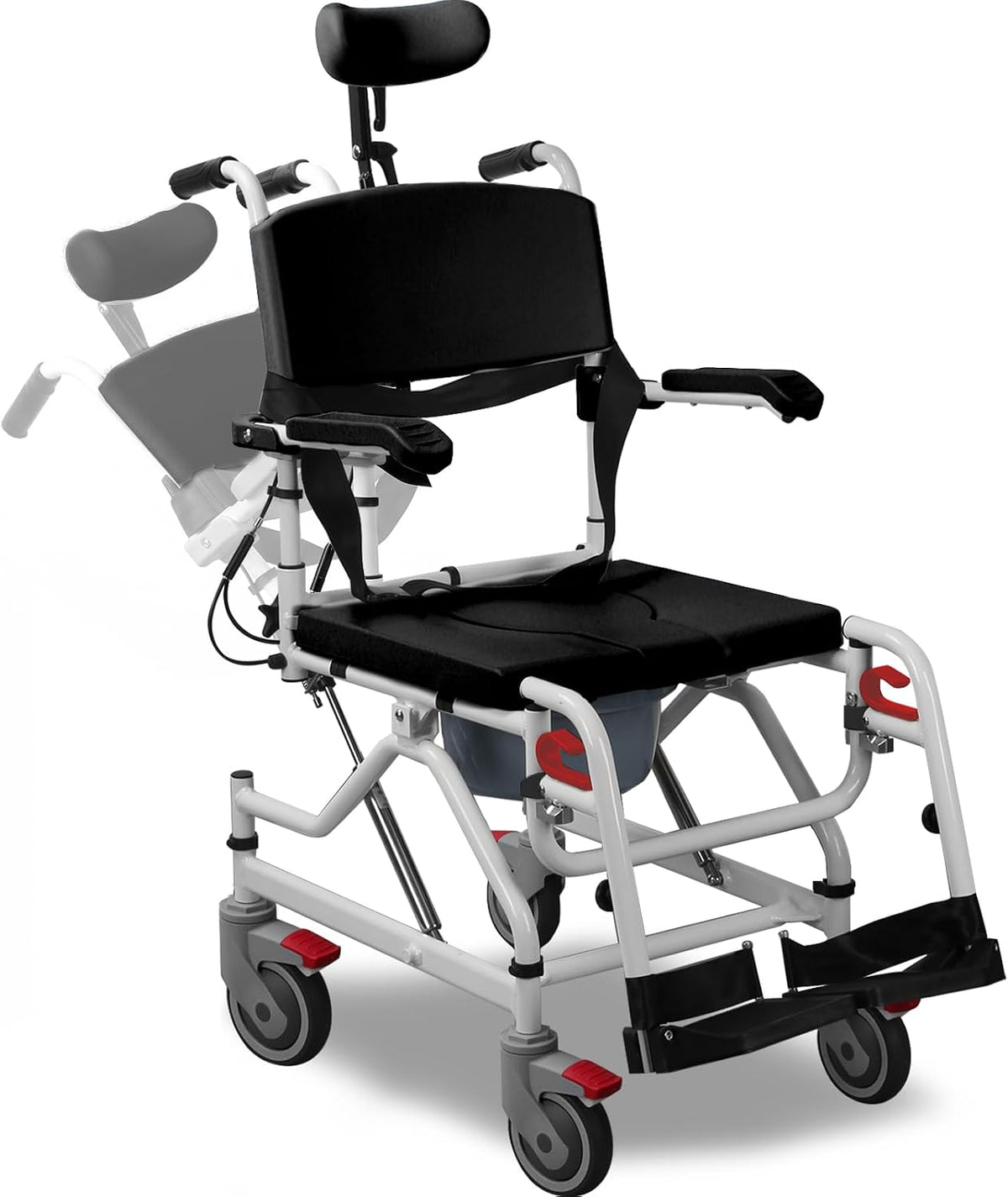 Reclining Rolling Shower Chair with Wheels, Shower Wheelchair for Elderly and...