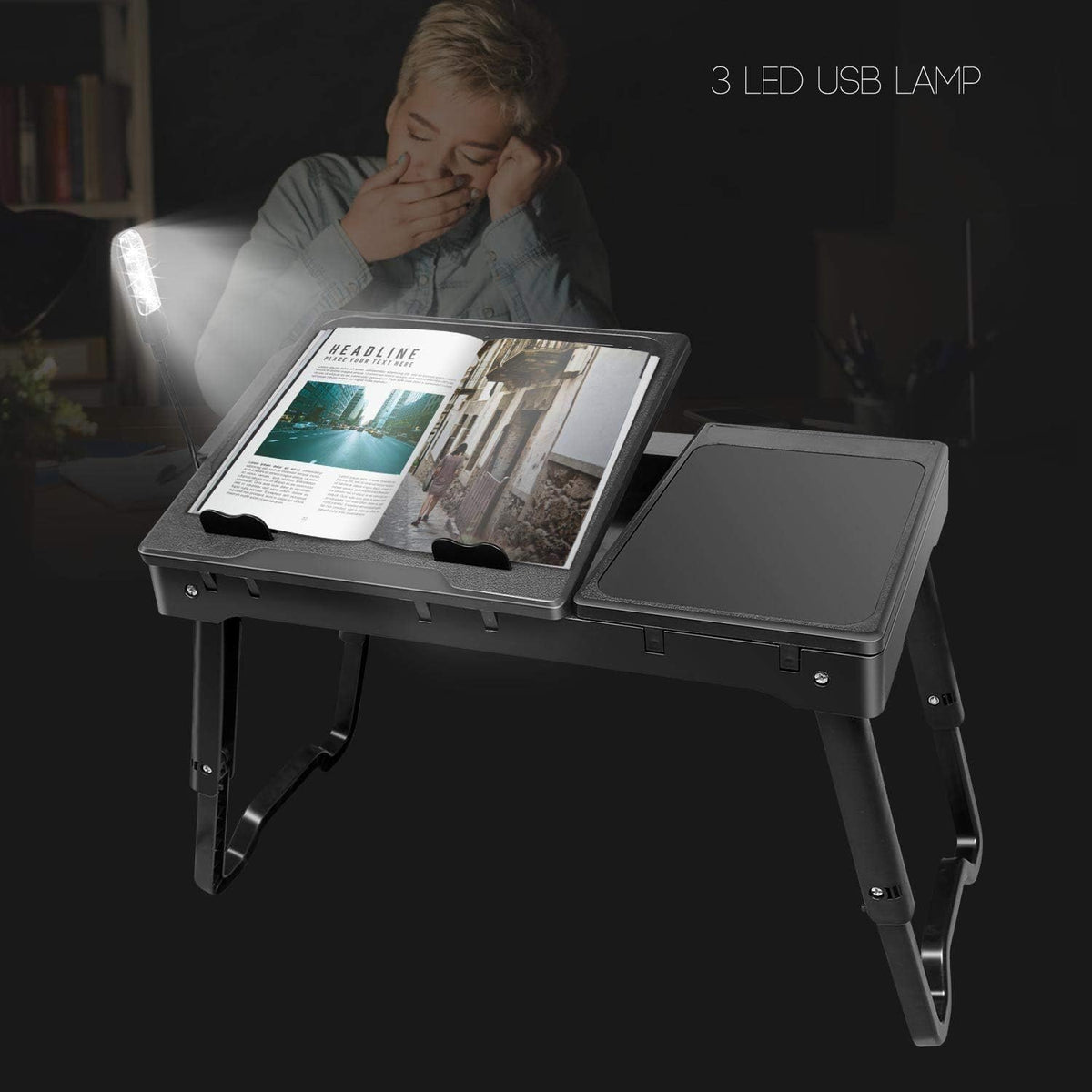 Moclever Laptop Bed Stand – Adjustable Laptop Table with Cooling Fan, Foldabl...