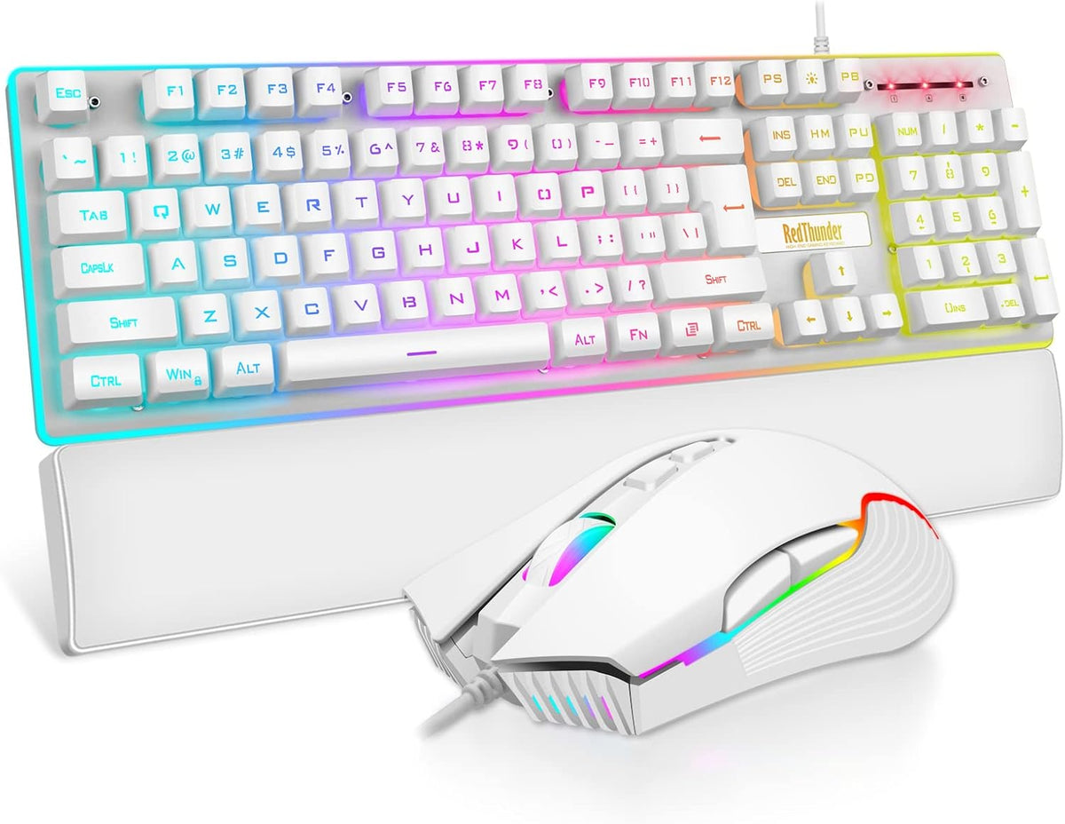 RedThunder K10 Wired Gaming Keyboard and Mouse and Wrist Rest Combo, RGB Back...