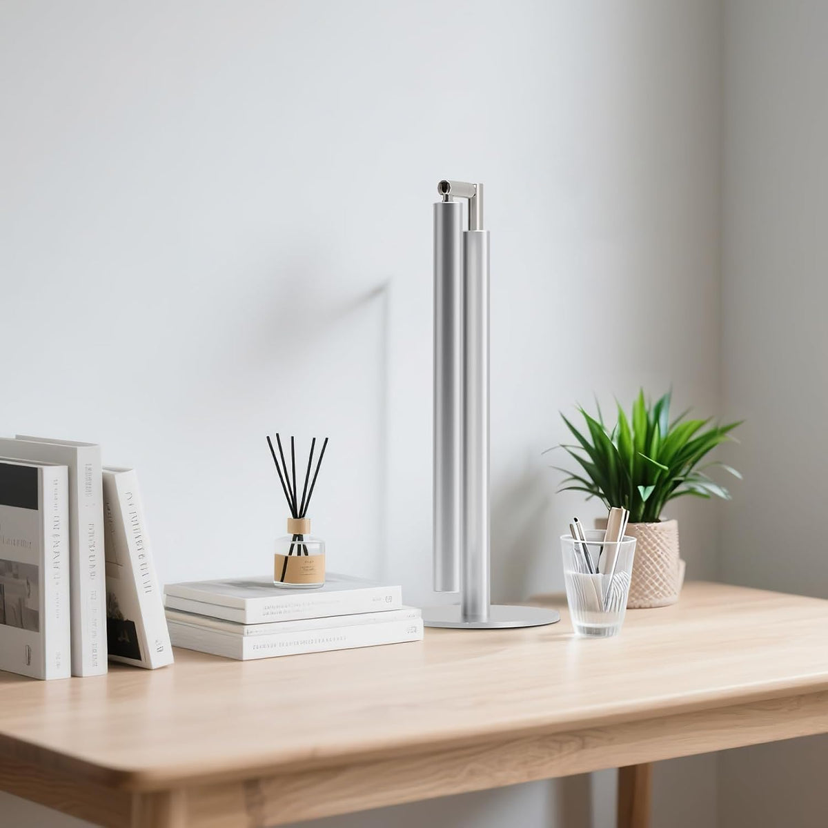 SIBRILLE Silver LED Desk Lamp, 16" Dimmable Metal Desk Light with Base, ...