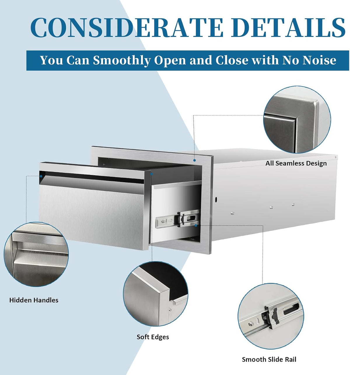 Outdoor Kitchen Drawers 14"Wx8.5"Hx23"D Flush Mount Access Sin...