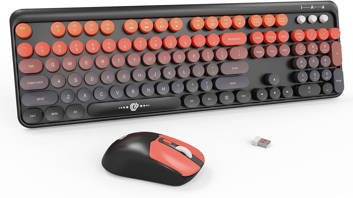 Orange Keyboard and Mouse Wireless,Retro Round Keys,for PC Laptop