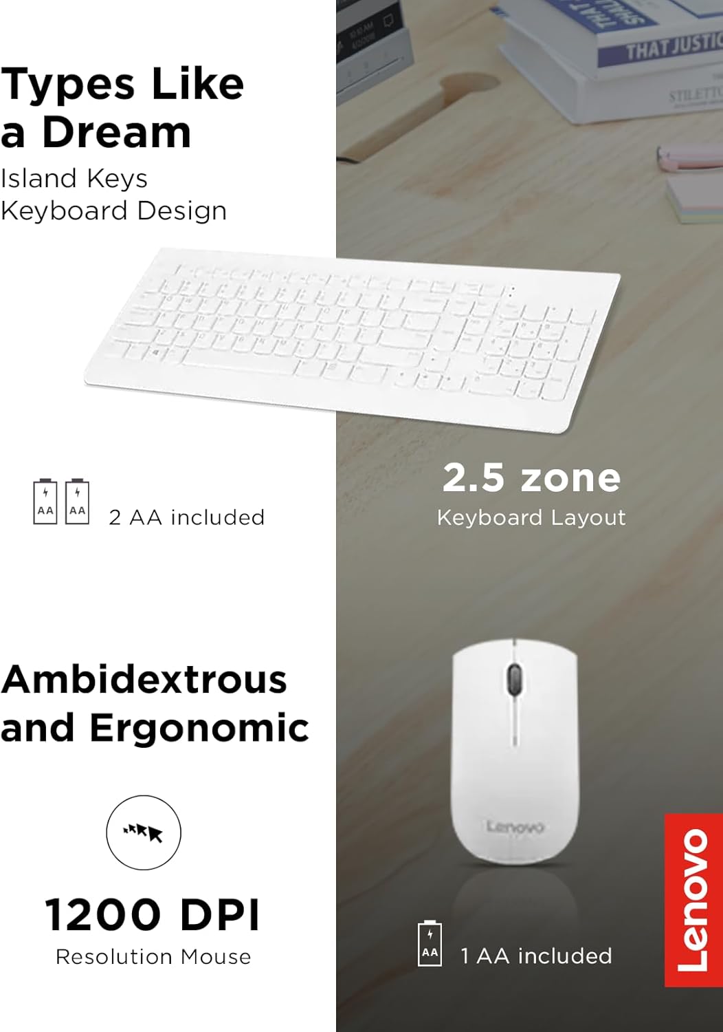Lenovo 510 Wireless Combo with 2.4 GHz USB Receiver, Slim Full Size Keyboard,...
