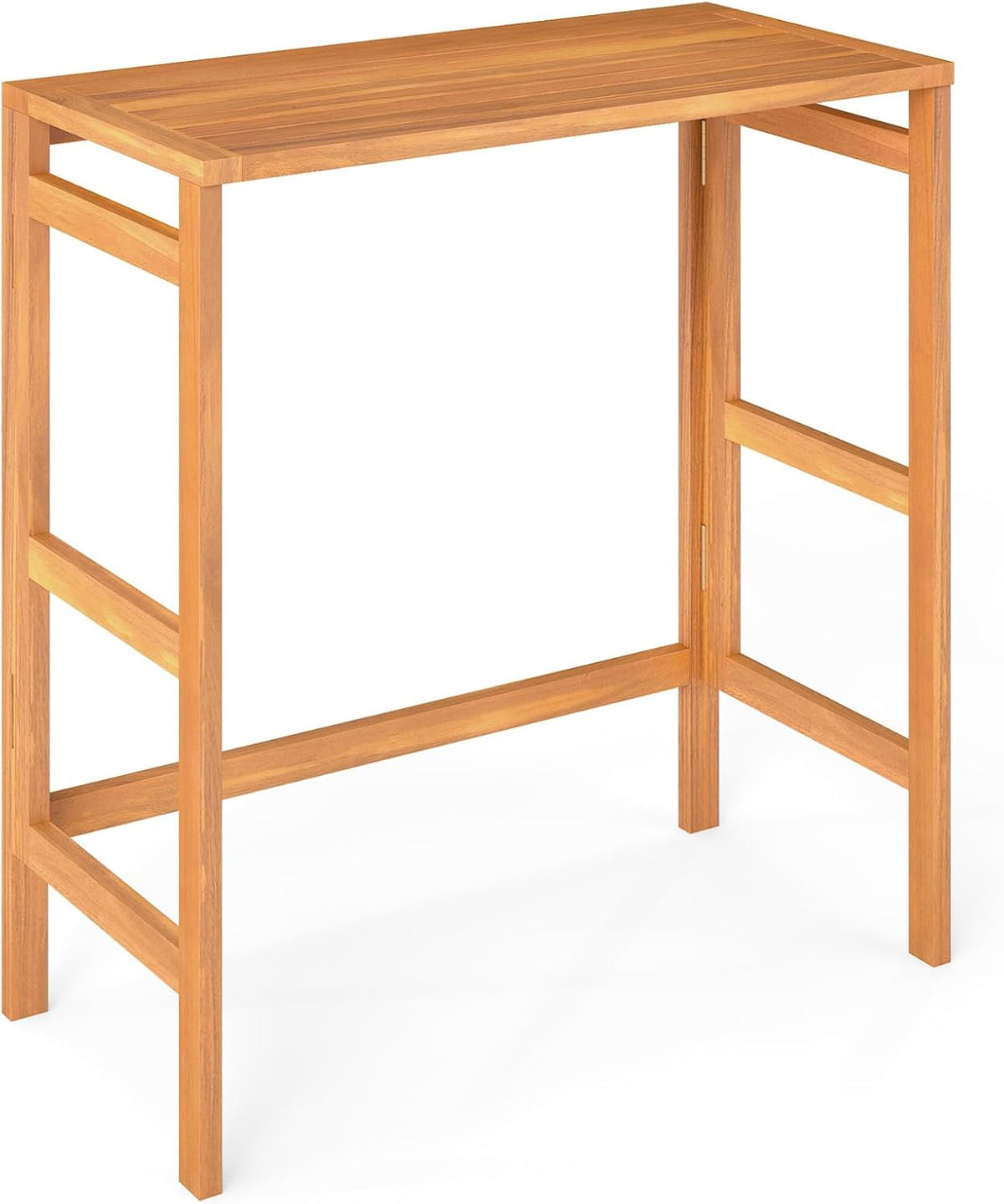 Tangkula Acacia Wood Outdoor Folding Bar Table, Patio Rectangle Counter Heigh...