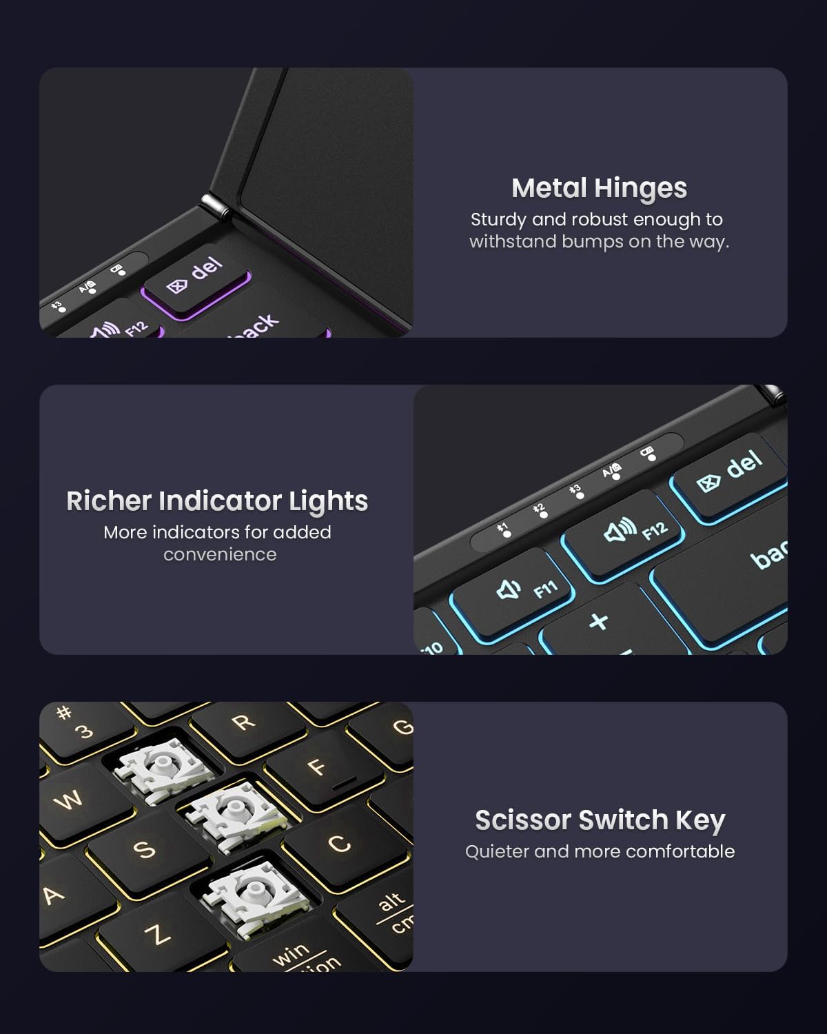 Samsers Full-Size Backlit Foldable Bluetooth Keyboard with Touchpad, Black
