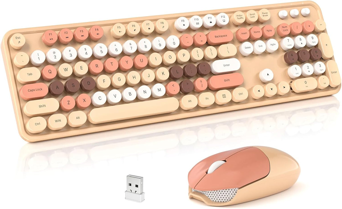 Wireless Keyboard and Mouse Combo, 2.4GHz Retro Full-Size Typewriter Keyboard...