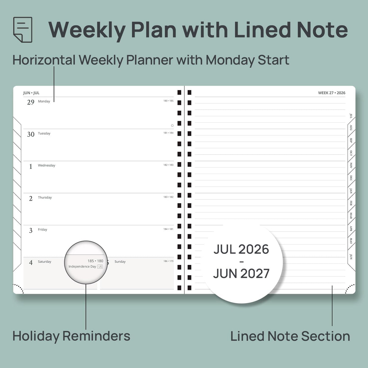 POPRUN Weekly Planner 2026-2027, 8.5" x 10.5", Academic Calendar No...