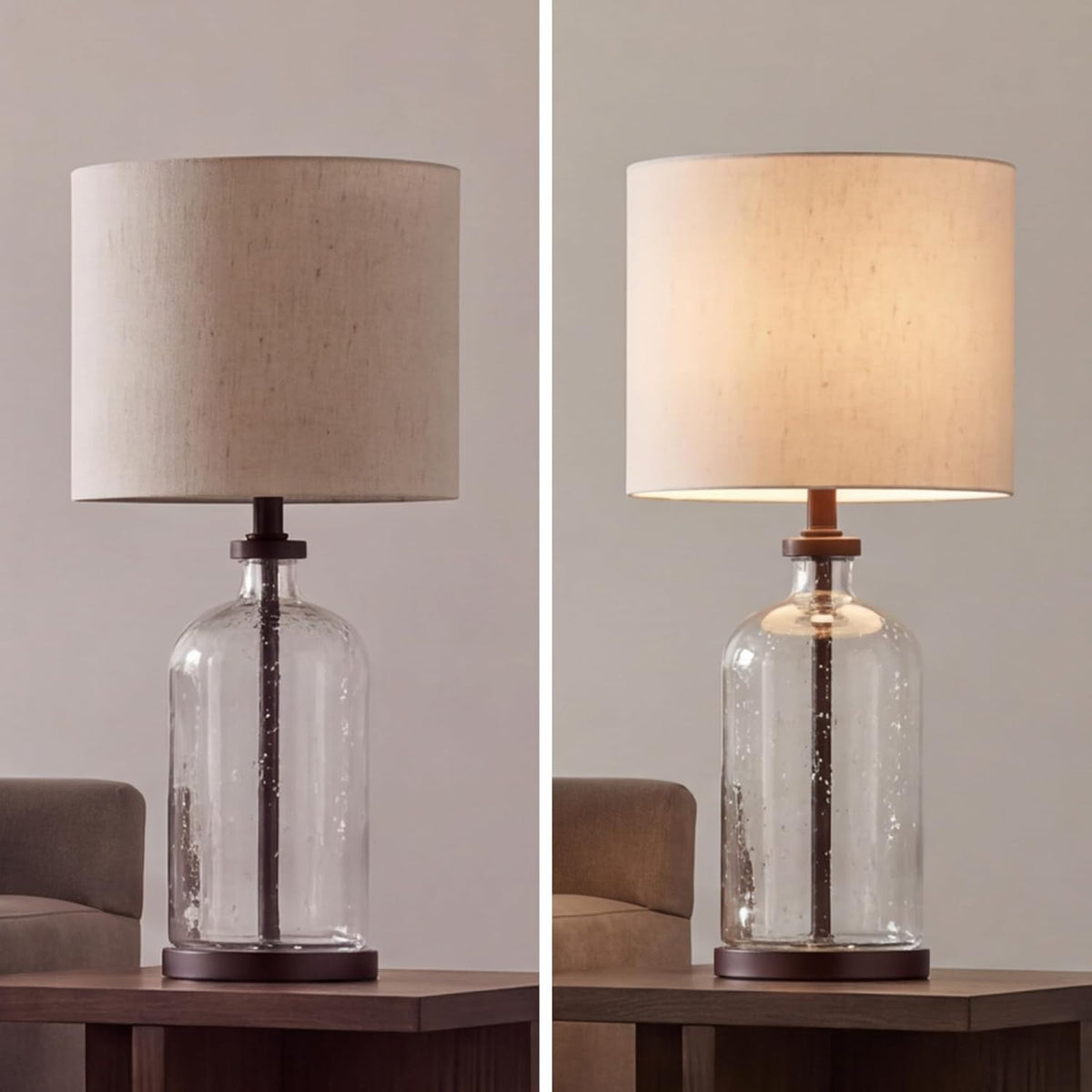 Signature Design by Ashley Bandile Seeded Glass Bedside Table Lamp, Bronze