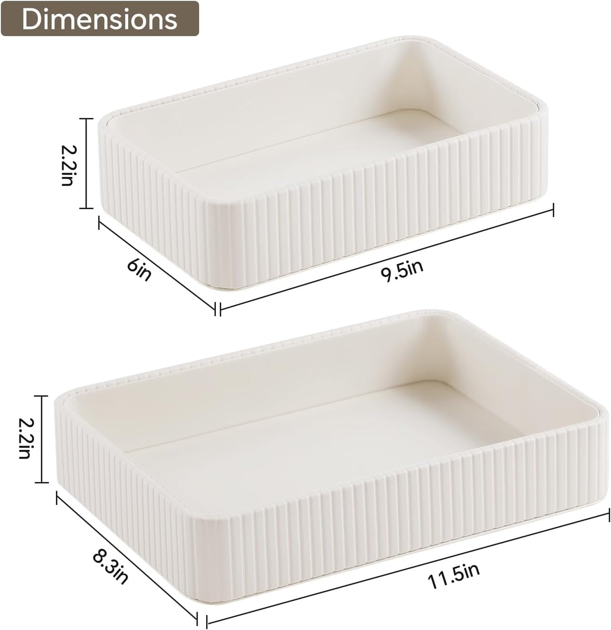 Desk Organizer Tray, PU Leather Nightstand Organizer, Ivory 2-Pack