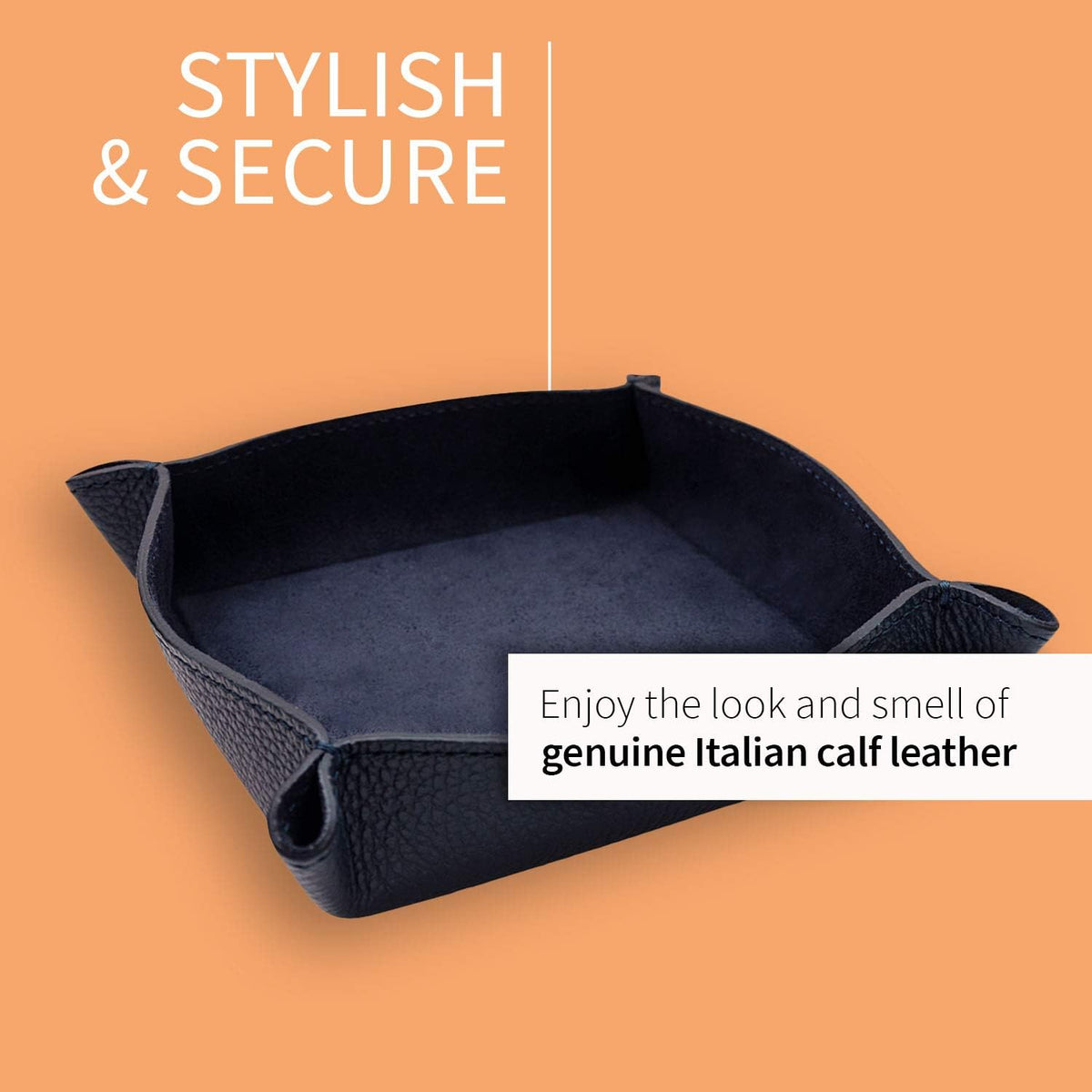 Maruse Italian Tumble Leather Valet Tray Organizer, Office Desk Accessory, Du...