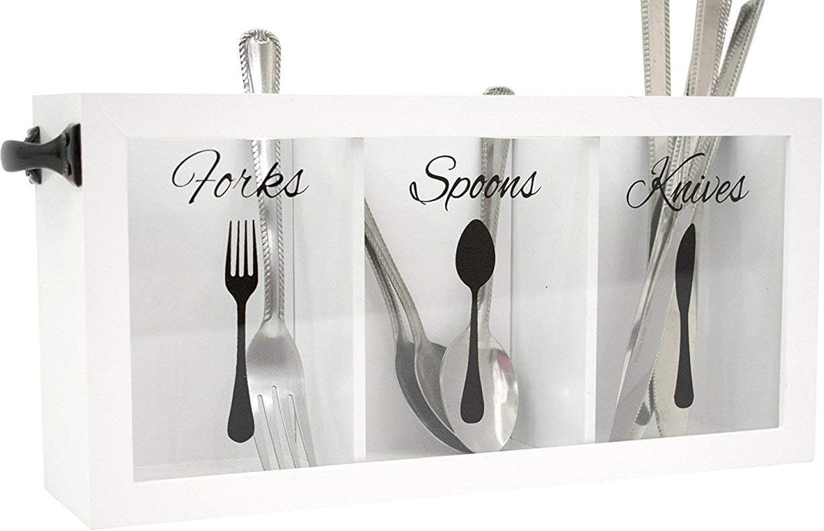 BLU MONACO | Wooden Silverware Caddy with Handle | Wooden Cutlery Organizer f...