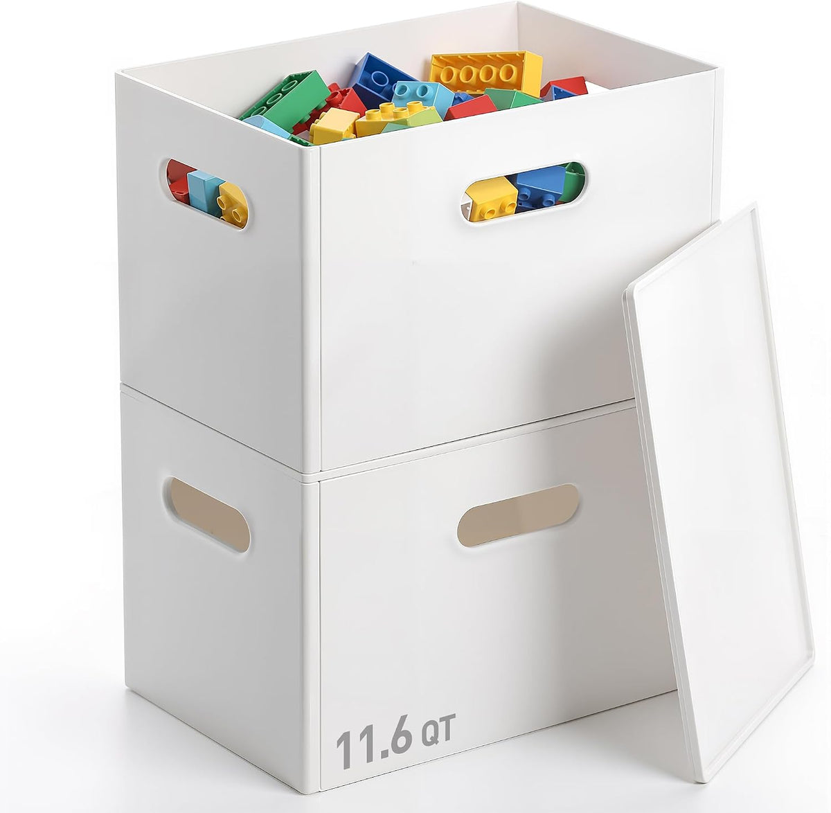 Plastic Storage Box with Lids Stackable 4Side Handles, 11.6QT-2PCS