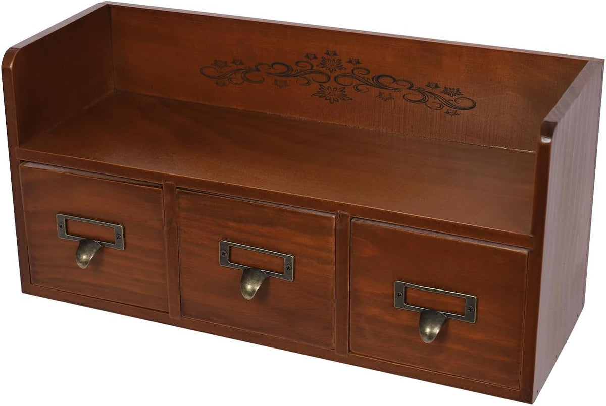 Desk Organizer with 3 Drawers, Wooden Apothecary Cabinet Desktop Storage Shel...