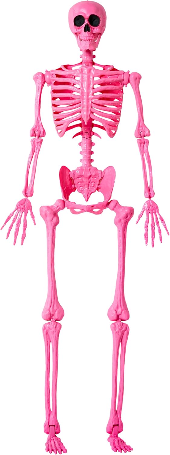 JOYIN 5 FT Halloween Skeleton Life Size, Stayable Posable Pink Skeleton Decor...